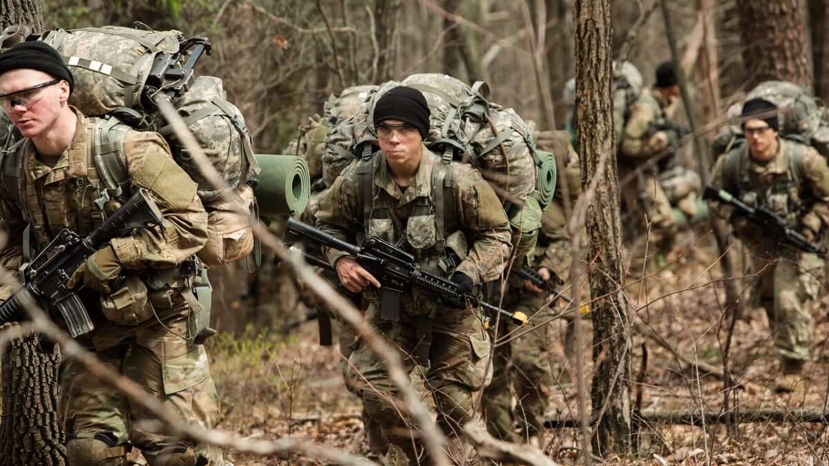 Ranger School students rucking in mountain phase